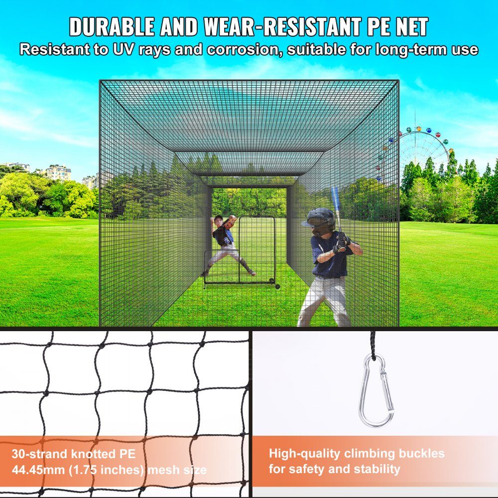 Baseball Batting Cage Net for Home or Backyard, 35 Feet Baseball Cage Net for Batting and Fielding, Baseball Net Batting Cage for Kids or Adults, Black (Net Only)