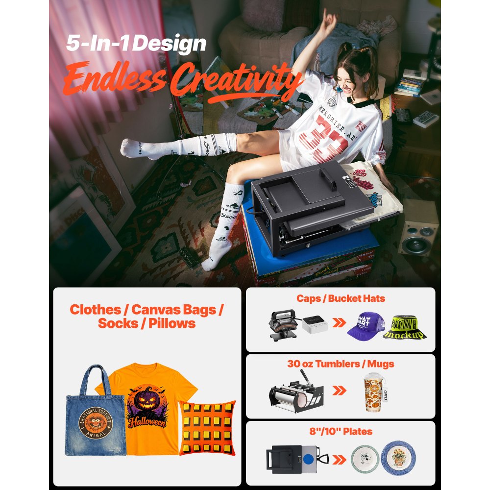 Transferpers 38 x 38 cm 5 in 1 multifunctioneel, snelle en gelijkmatige verwarming, hete persmachine sublimatiepers hittepers voor T-shirts/kopjes/mokken/petten/borden, zwart Transferpers 38 x 38 cm 5 in 1 multifunctioneel, snelle en gelijkmatige verwarming, hete persmachine sublimatiepers hittepers voor T-shirts/kopjes/mokken/petten/borden, zwart