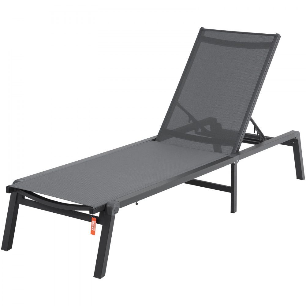 Outdoor Chaise Lounge Chairs, Aluminum Patio Lounger Chairs with 5 Adjustable Positions, Folding Pool Lounger Chairs, Deck Chairs and Totally Flat Sun Chairs for Patio Beach Pool, Dark Gray, 2 Pack