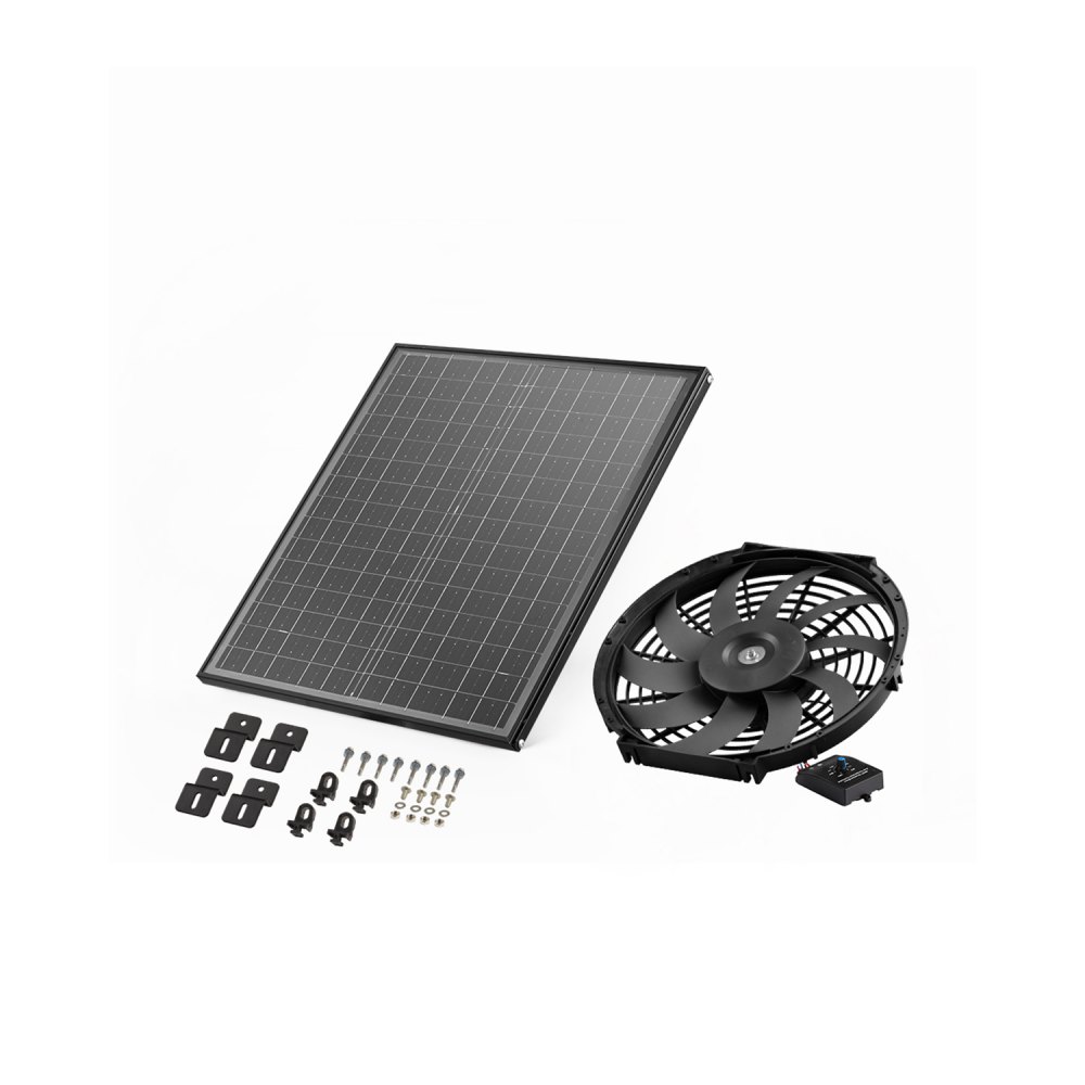 Zonneventilator, ventilatie, ventilator, Φ340x70mm, zolderafzuigventilator met verstelbare thermostaat, buitengrille, 1300 CFM luchtstroomcapaciteit, voor gevel, dak, garage, werkplaats