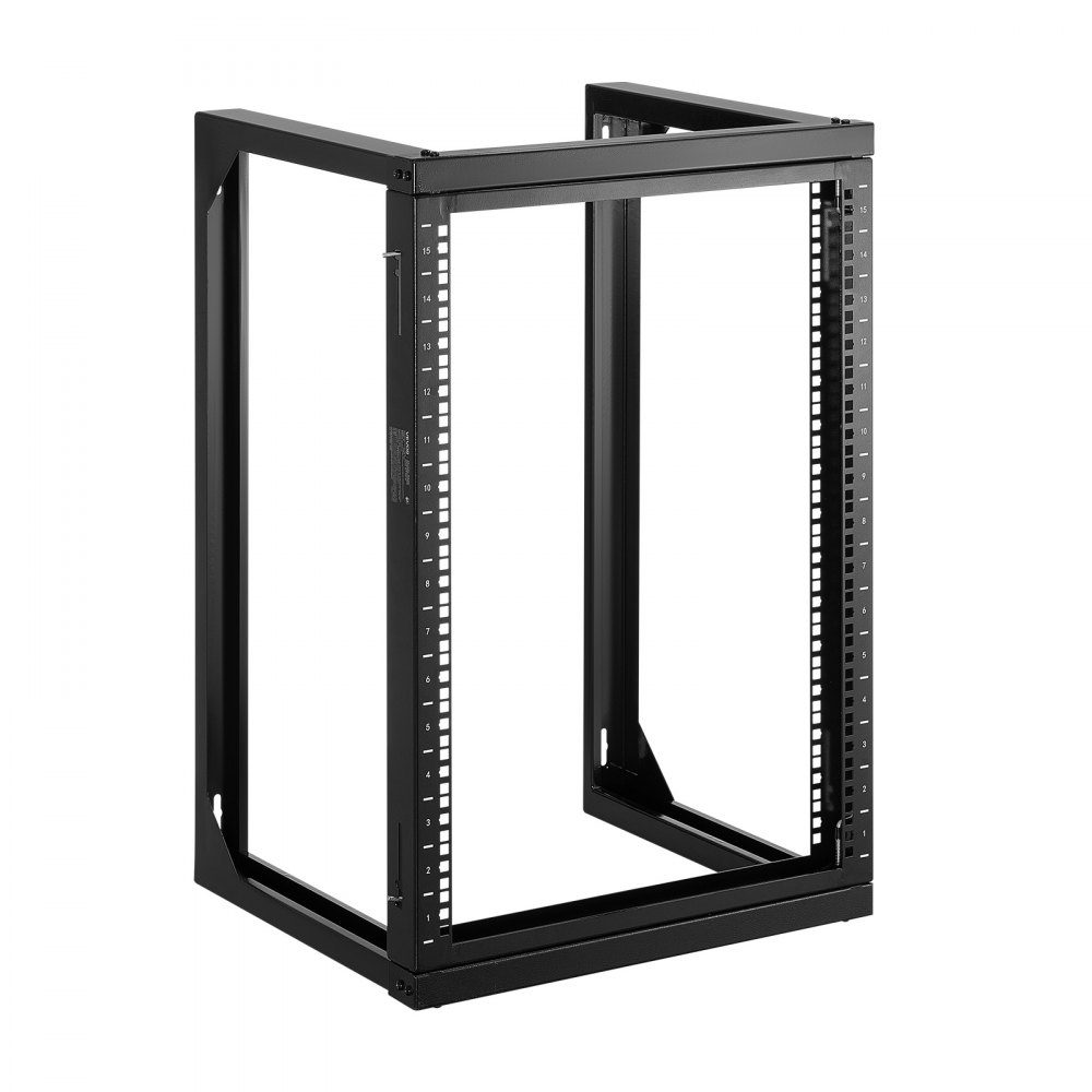 15U-Server-Rack zur Wandmontage, 68 kg maximale Tragfähigkeit, Netzwerk-Rack mit offenem Rahmen und 180-Grad-Torschwenkung, Kohlenstoffstahl, für 482-mm-IT-Netzwerkgeräte und AV-Geräte, Computerserver, Schwarz