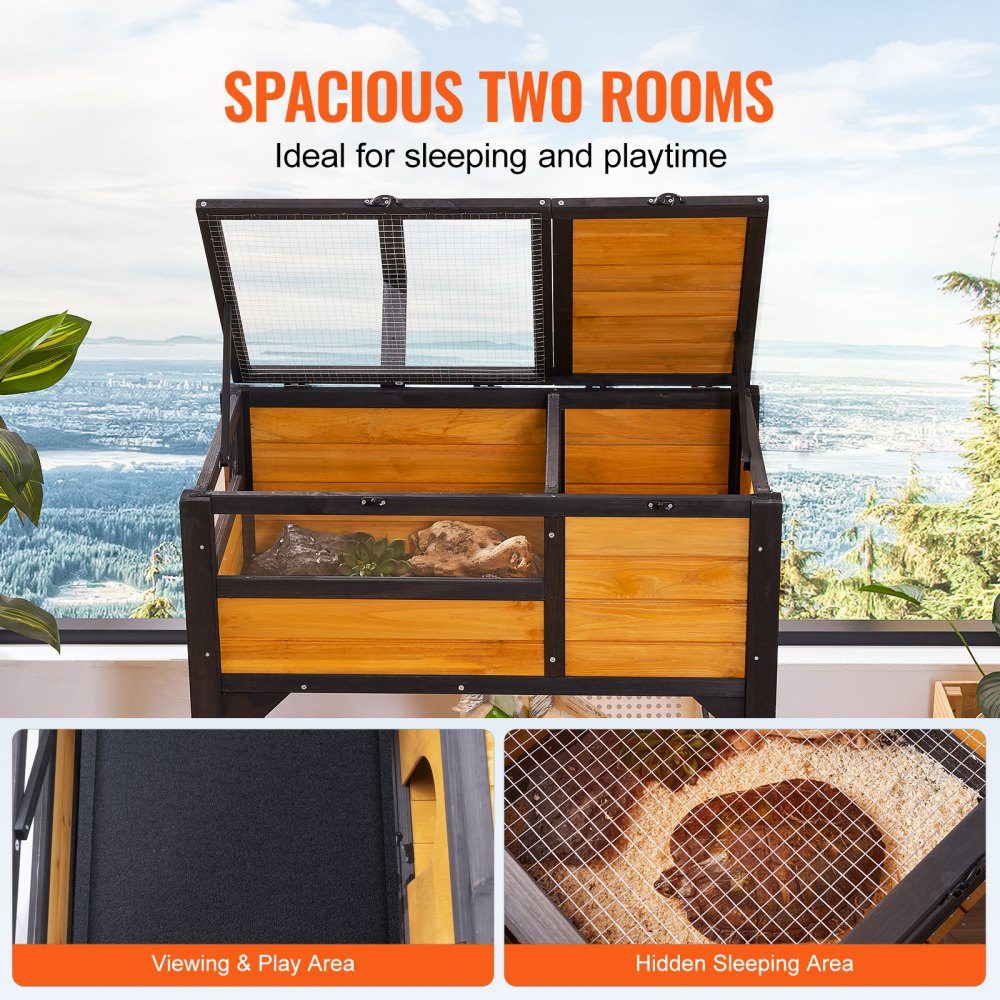 Turtle Habitat, Indoor Outdoor Wooden Turtle House, Turtle Enclosure with Light Stand, Reptile Enclosure, Small Animal Cage with Legs for Gecko, Lizard, Snake