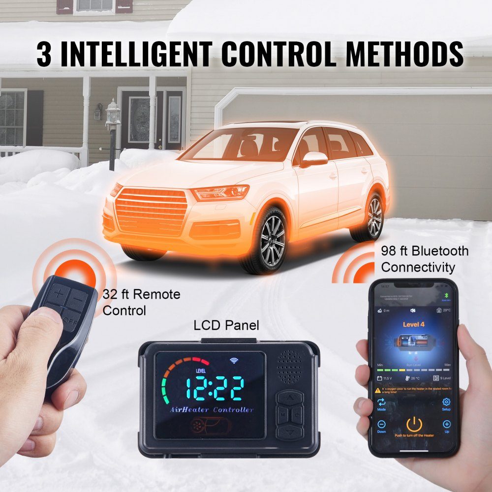 Nagrzewnica wysokoprężna 5-8 kW Nagrzewnica powietrza na olej napędowy 12 V z wyświetlaczem LCD, pilotem i aplikacją Bluetooth, pomocnicza nagrzewnica powietrzna do samochodów kempingowych, ciężarówek, przyczep kempingowych i samochodów dostawczych