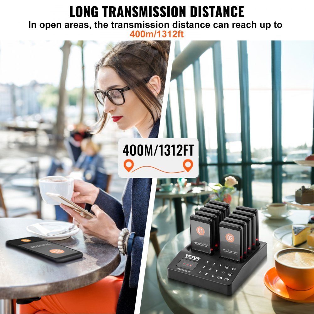 Système de téléavertisseur de restaurant, signal de file d'attente sans fil avec portée de 400 m, bip d'appel invité avec vibration et clignotant, 20 téléavertisseurs pour camion de nourriture, église, jardin d'enfants