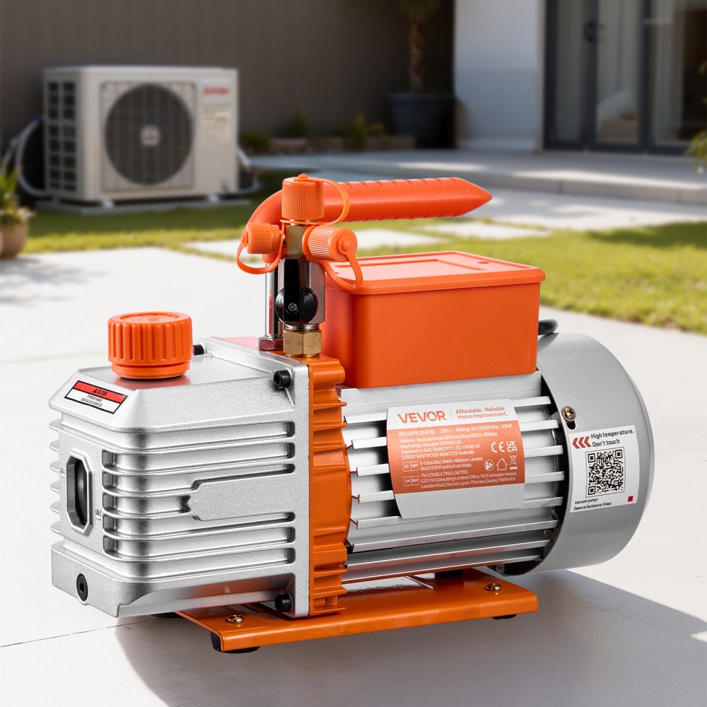 Vacuümpomp, 5 CFM 142 L/min, tweetraps, 375 W, geschikt voor R134a-, R22- en R410a-systemen, 4-polige motor, voor onderhoud van auto-airconditioning en harsontgassing, inclusief olie Vacuümpomp, 5 CFM 142 L/min, tweetraps, 375 W, geschikt voor R134a-, R22- en R410a-systemen, 4-polige motor, voor onderhoud van auto-airconditioning en harsontgassing, inclusief olie