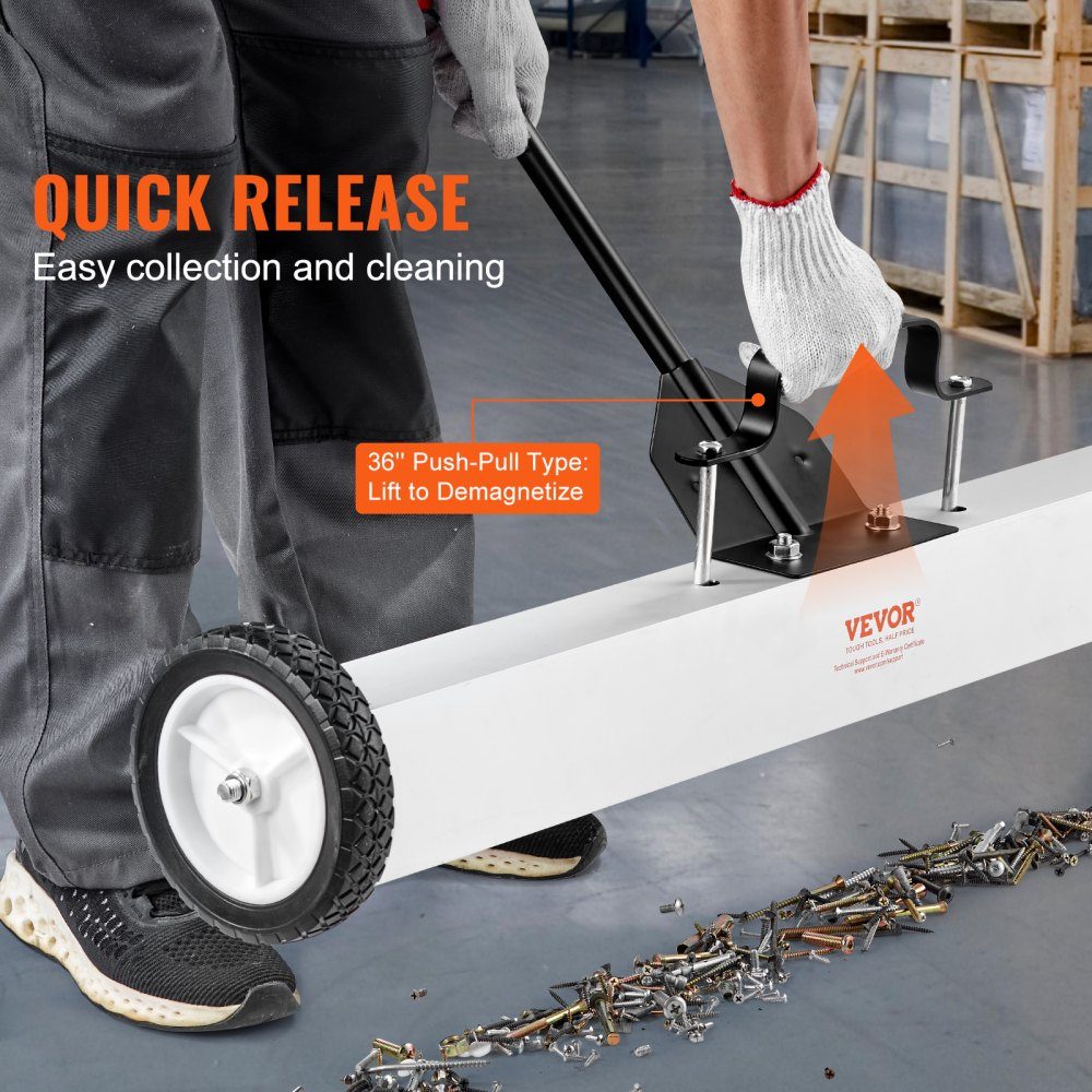36 Inch Wheeled Magnetic Sweeper, 55 Pound Capacity, with Extendable Magnetic Pickup Tool, Adjustable Handle, Magnetic Pickup Sweeper for Picking Up Nails and Screws, for Workshop, Garage, Yard
