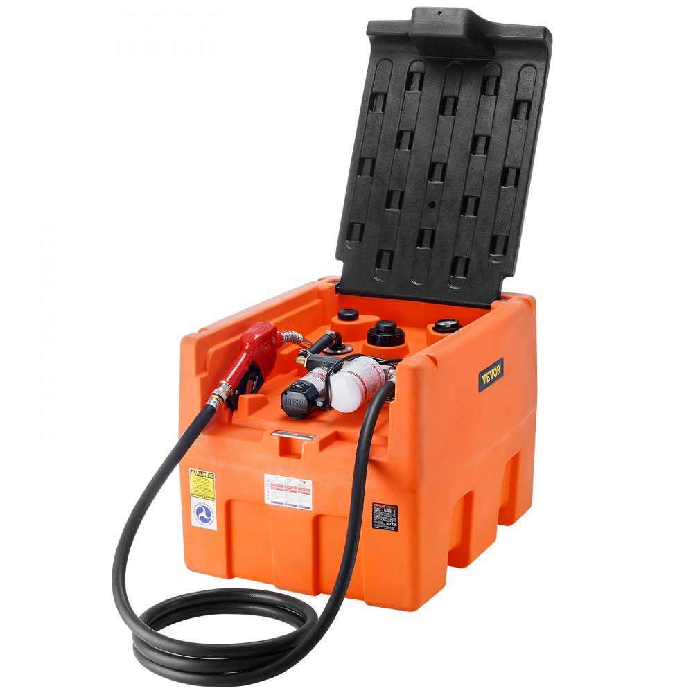 Portable diesel tank, 48 gallon capacity, 10.6 GPM pump speed, includes 12V electric pump, 13.1ft hose and automatic nozzle, orange diesel fuel tank for smooth transportation