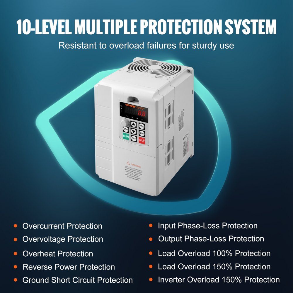 Frequency Converter, Frequency Converter, Inverter, VFD, 7.5kW, 34A, 10HP, 1-phase 220V input to 3-phase 220V output, for speed control of three-phase motors