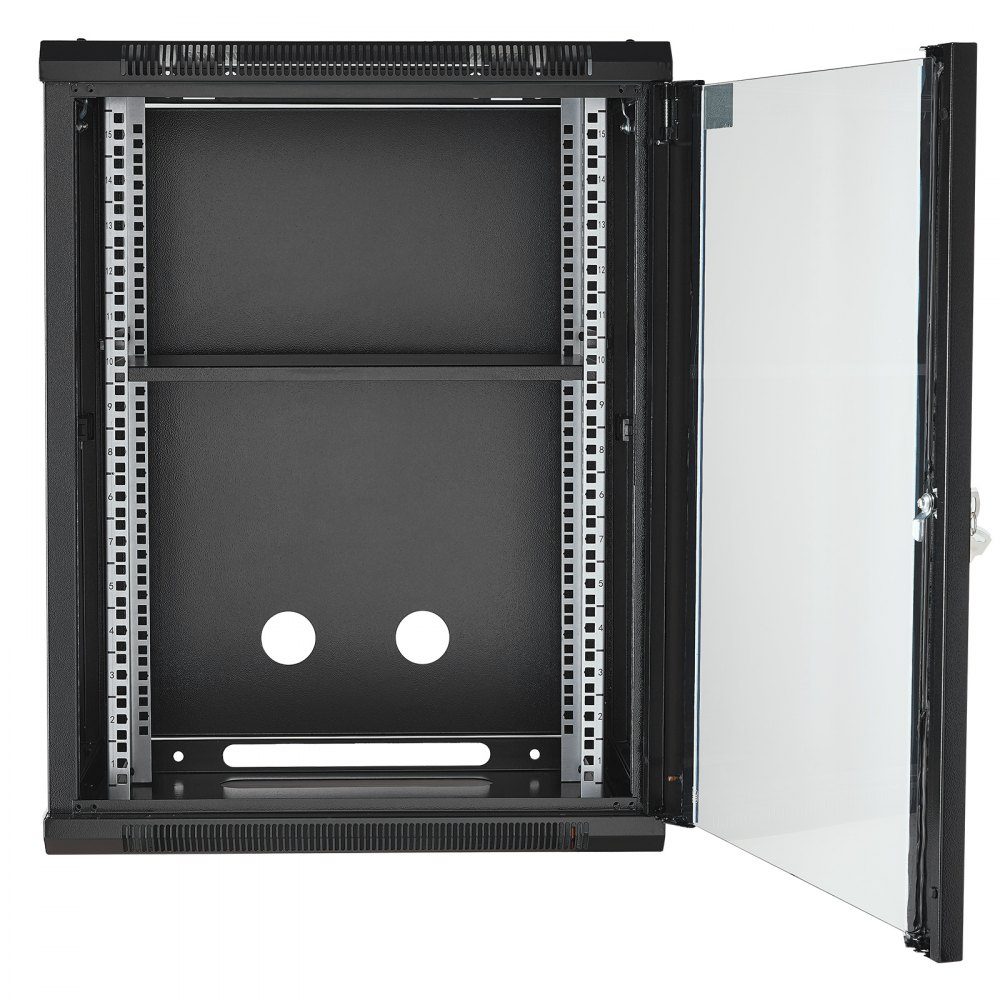 15U wandgemonteerde serverkast, maximale vloerbelasting van 500 lbs, netwerkrackbehuizing met zwenkwielen, afsluitbare deur van gehard glas, Q235 koolstofstaal voor IT-apparatuur A/V-apparatuur
