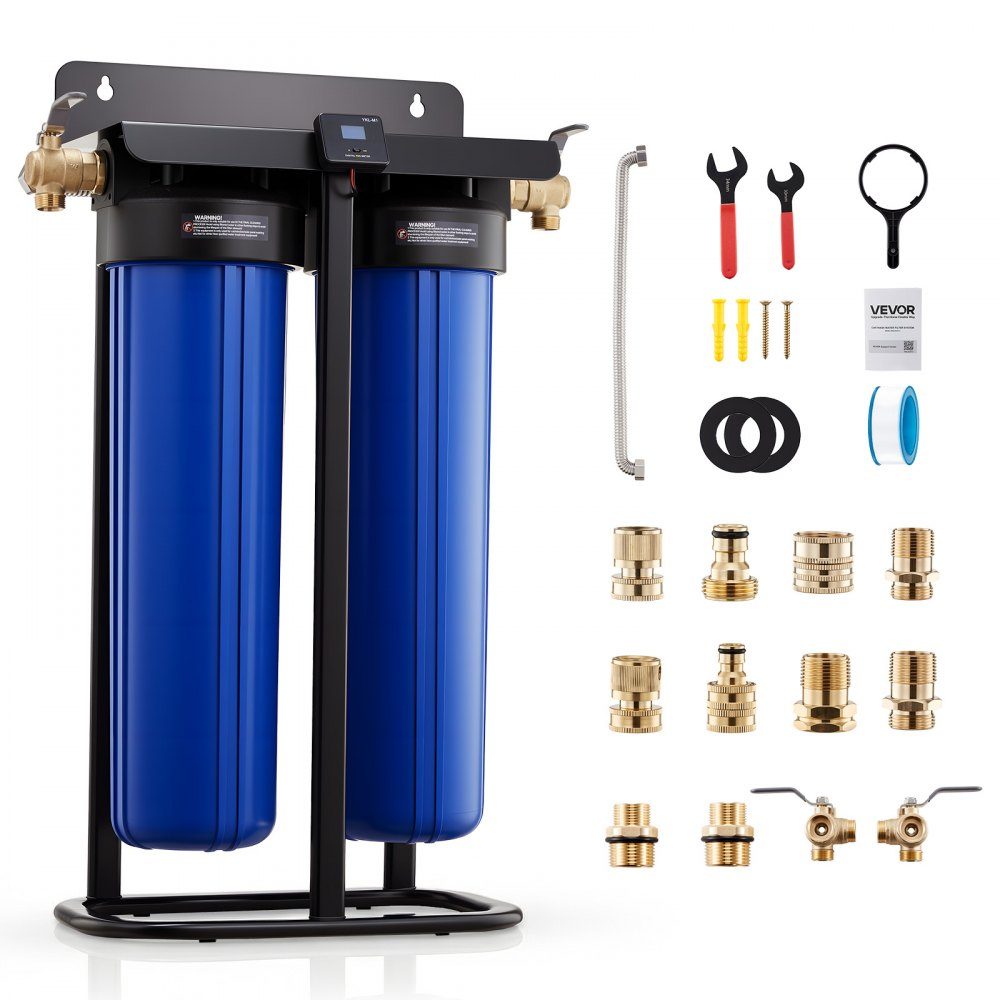Deionized Car Wash Water System 1250L, Car Wash Water Deionizer with Two 4L Mixed DI Resin Filter Cartridges, Deionized Car Wash System with Stand and Bypass Valve
