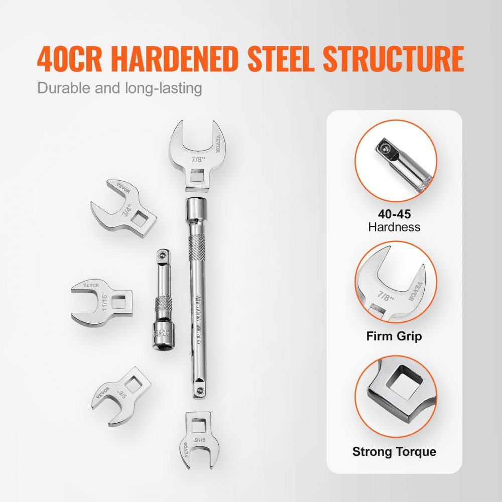 Crowfoot Wrench Set, 9.525mm Drive, 20 Piece Crowfoot Wrench Set with 2 Extension Bars and EVA Tool Organizer, SAE 3/8-2.22cm and Metric 10-22mm, 40CR Material