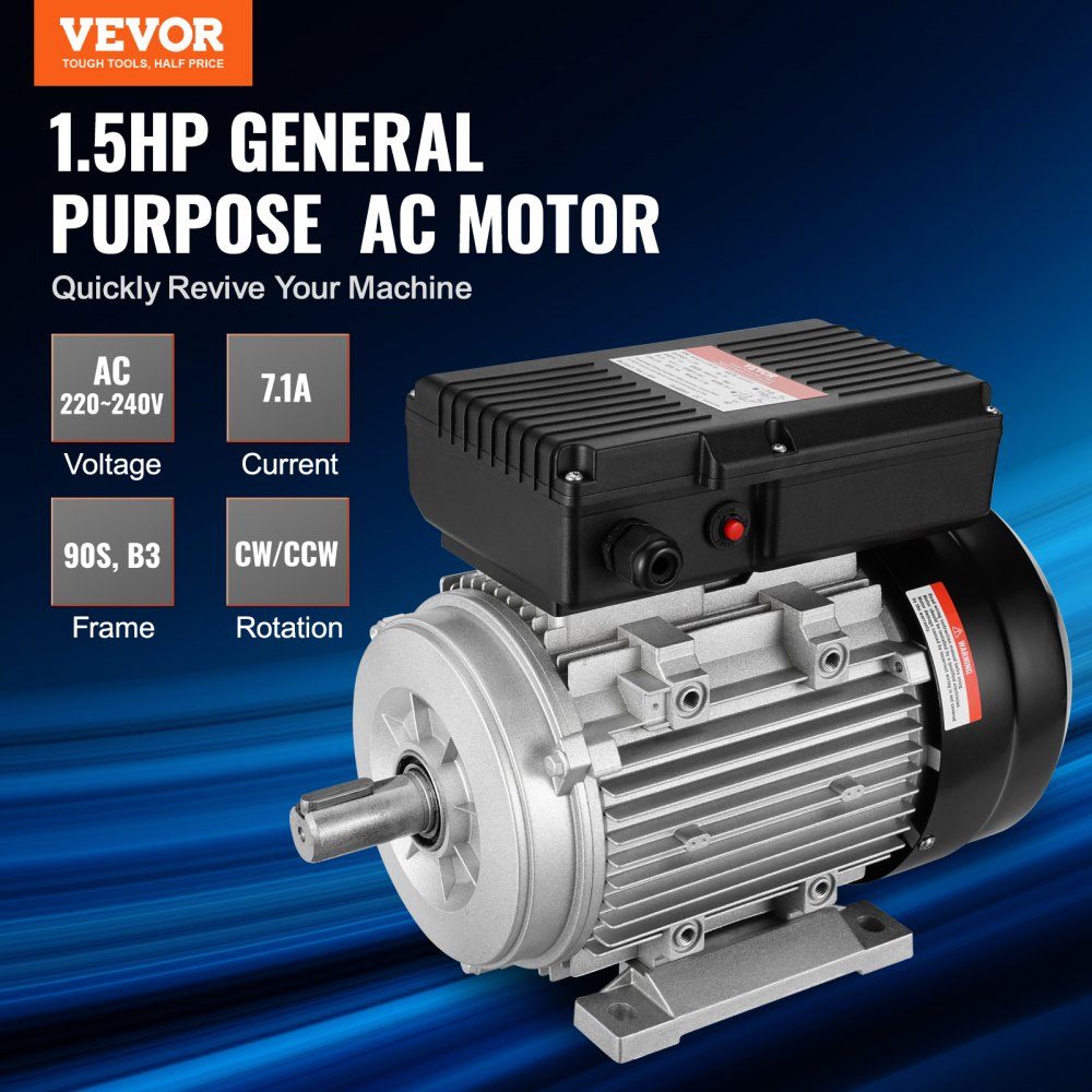 1,1 kW Elektromotor 2800 U/min AC 220–240 V 7,1 A 90S B3 Rahmen Luftkompressormotor einphasig 24 mm Keilwelle Rechts-/Linksdrehung für landwirtschaftliche Maschinen und allgemeine Geräte