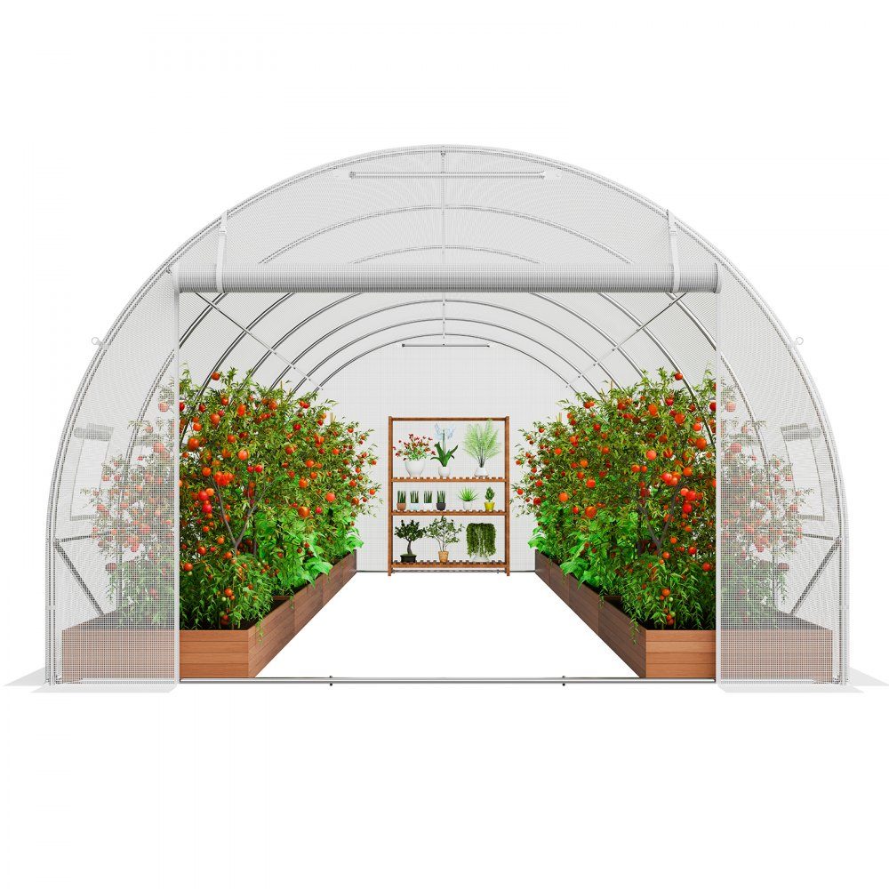 Walk-in tunnel greenhouse, 6.8 x 2.8 x 2.0 m, film greenhouse tunnel, plant greenhouse with galvanized steel frame, white PE cover, roll-up zipper door and 12 windows for outdoor use
