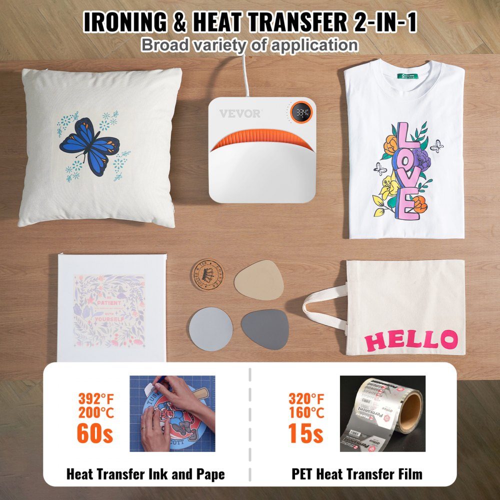 2 in 1 Mini Heat Press Machine Heat Press 9" x 9", 670W Heat Transfer T-Shirts, Coasters, Cushions, DIY Small Heat Press Transfer Press Plotter Printing Machines, Shirt Press Printing