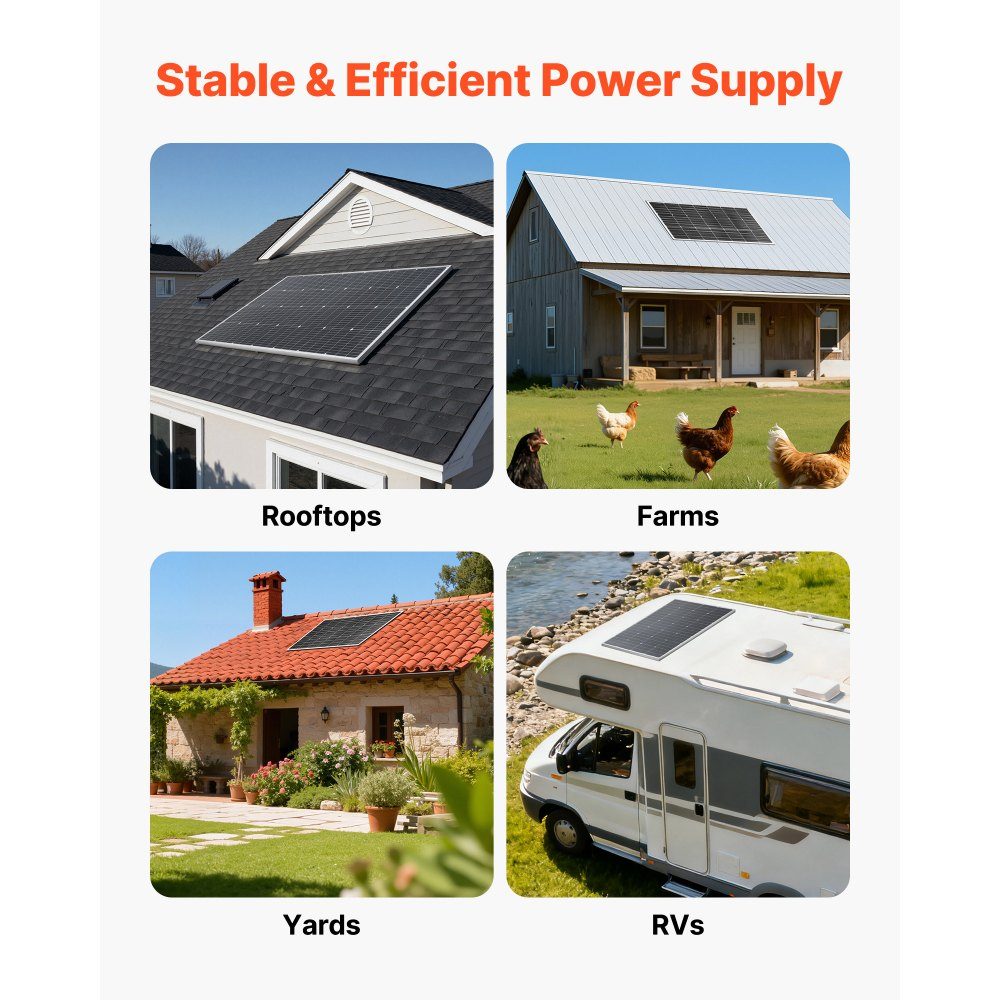 Monocrystalline Solar Panels 100W 4 Pack PV Module with MC4 Output Power and Aluminum Frame Solar Panel IP65 Waterproof Off Grid Balcony Power Plant for Car Boat RV Flat Roof