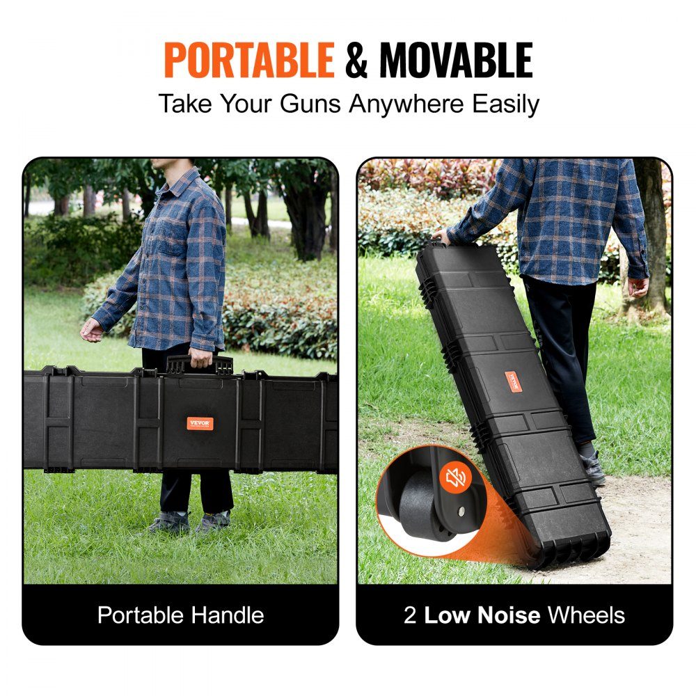 Rifle hard case with 3 layers of fully protective foam, lockable hard gun case, waterproof & rollable long gun case, for 138cm rifles or shotguns
