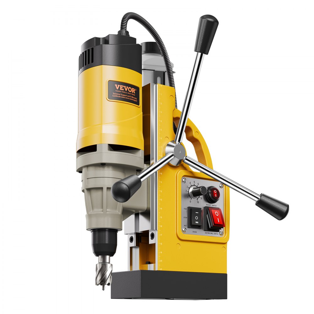 Perceuse magnétique 1400 W φ50 mm, 12800 N, perceuse magnétique électrique portable avec 6 carottiers, perceuse 650 tr/min pour l'industrie des surfaces métalliques, bricolage, jaune