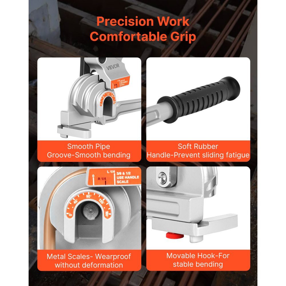 Pijpenbuiger, 6,35/9,525/12,7 mm OD, 3-in-1 pijpenbuiger met handmatig niveau, 180° buiggereedschap voor koperen aluminium buizen voor autoreparatie, HVAC, airconditioning