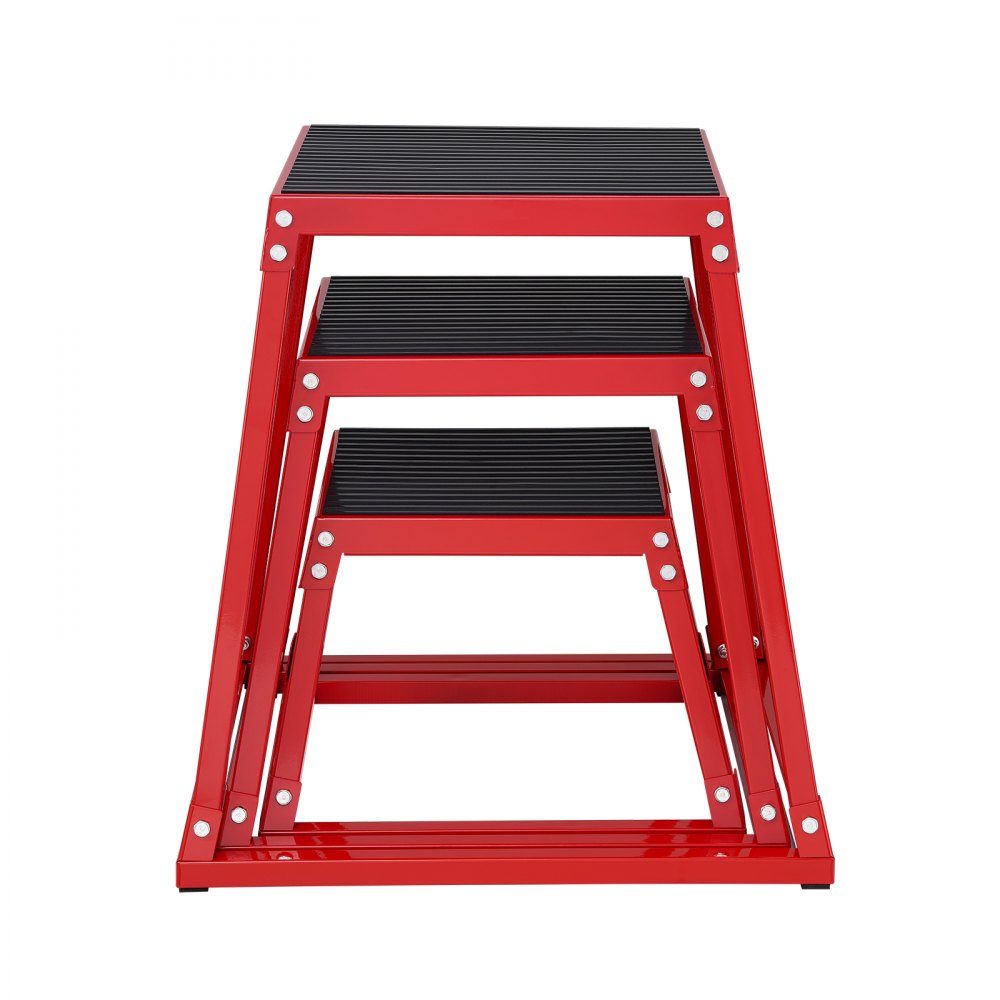 Boîtes de saut pliométriques 3 pièces, boîte pliométrique rouge de 305/458/609 mm, ensemble de boîtes d'exercices de remise en forme antidérapantes pour l'entraînement de fitness à domicile, l'entraînement de force de conditionnement, l'entraînement de sa