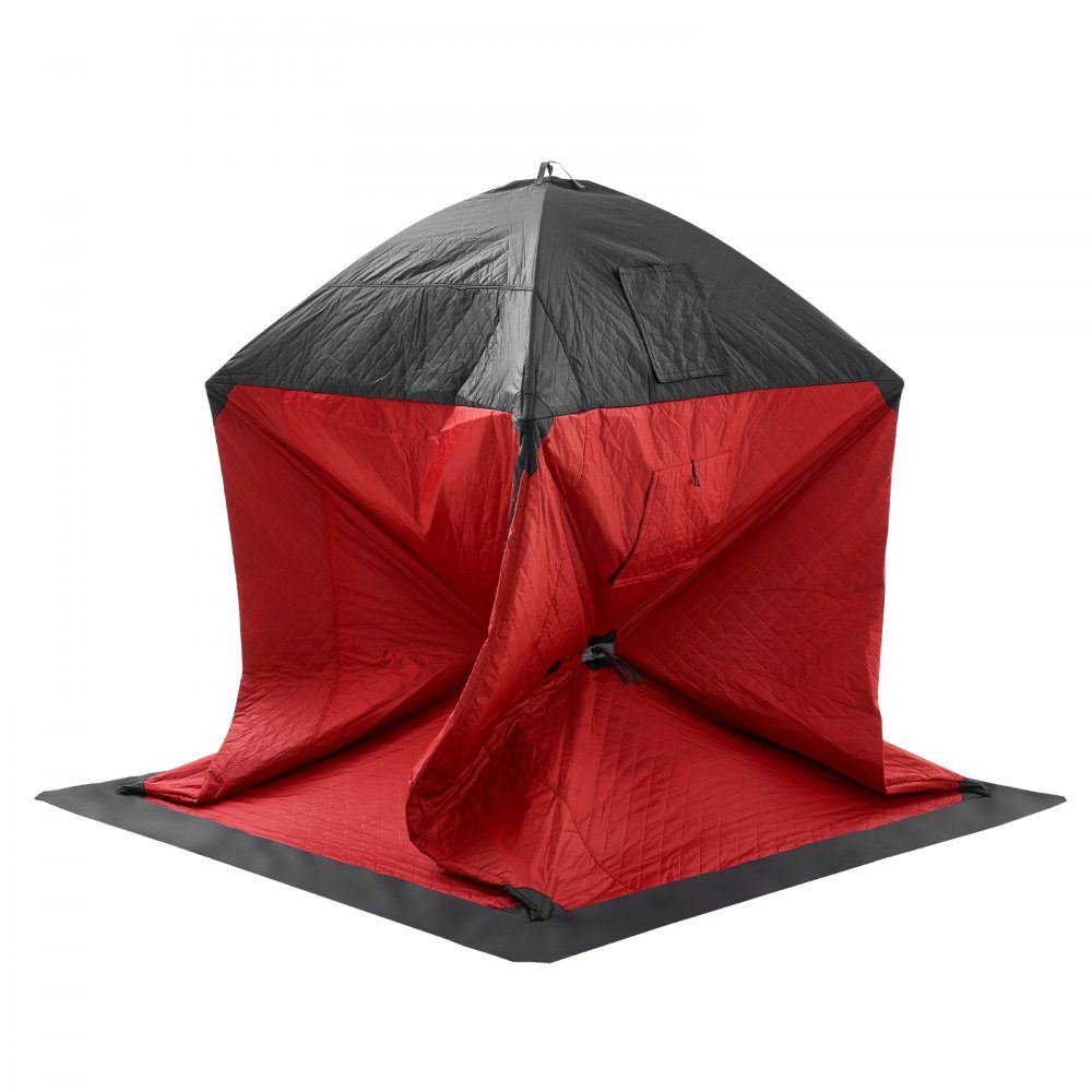 Portable Ice Fishing Tent, Pop Up Ice Fishing Tent for 3-4 People, Fishing Tent, Fishing Umbrella, Thermal Ice Hut for Winter Fishing, Tent with Anchors, Ropes, Carry Bag, 1.8x1.8x2m, Red