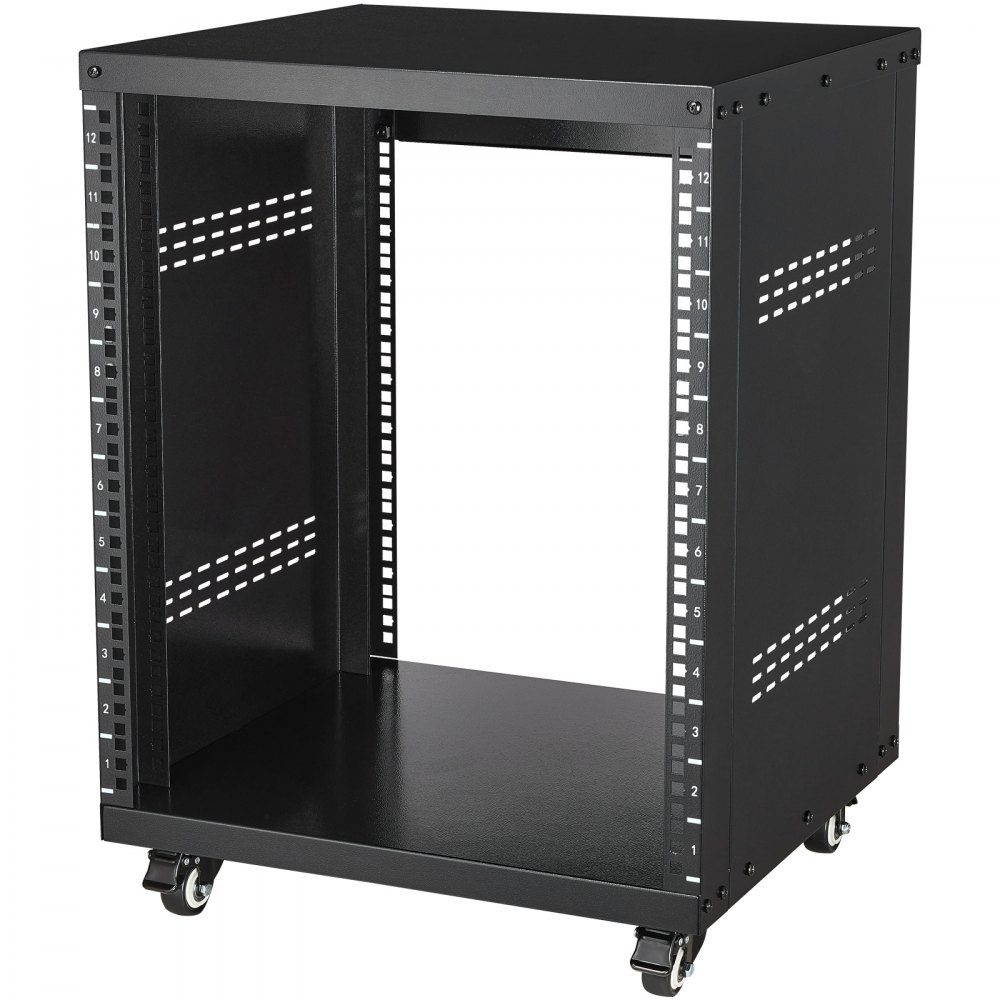 12U AV-Rack-Ständer, 500 Pfund Kapazität, Netzwerk-Stereo-Aufnahmestudio-Rack mit feststellbaren Lenkrollen, runden und quadratischen Löchern, speziellen Lüftungsschlitzen für die Montage von 19-Zoll-Audio-, Video-, Musik- und IT-Geräten