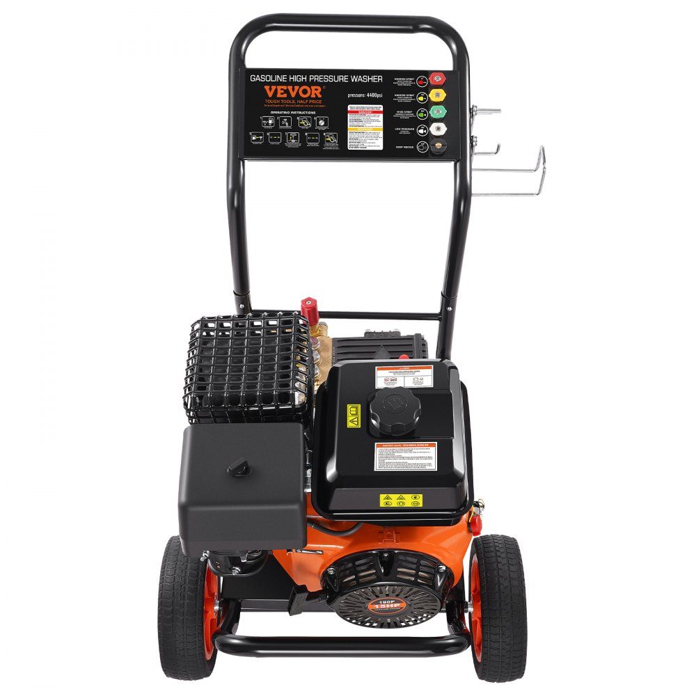 Benzin-Hochdruckreiniger, 4400 PSI, 15 l/min, Terrassenreiniger mit Kupferpumpe, Druckpistole und Verlängerungsstab, 5-Düsen-Set für Autos, Zäune, Häuser, Einfahrten, Terrassen, Möbel