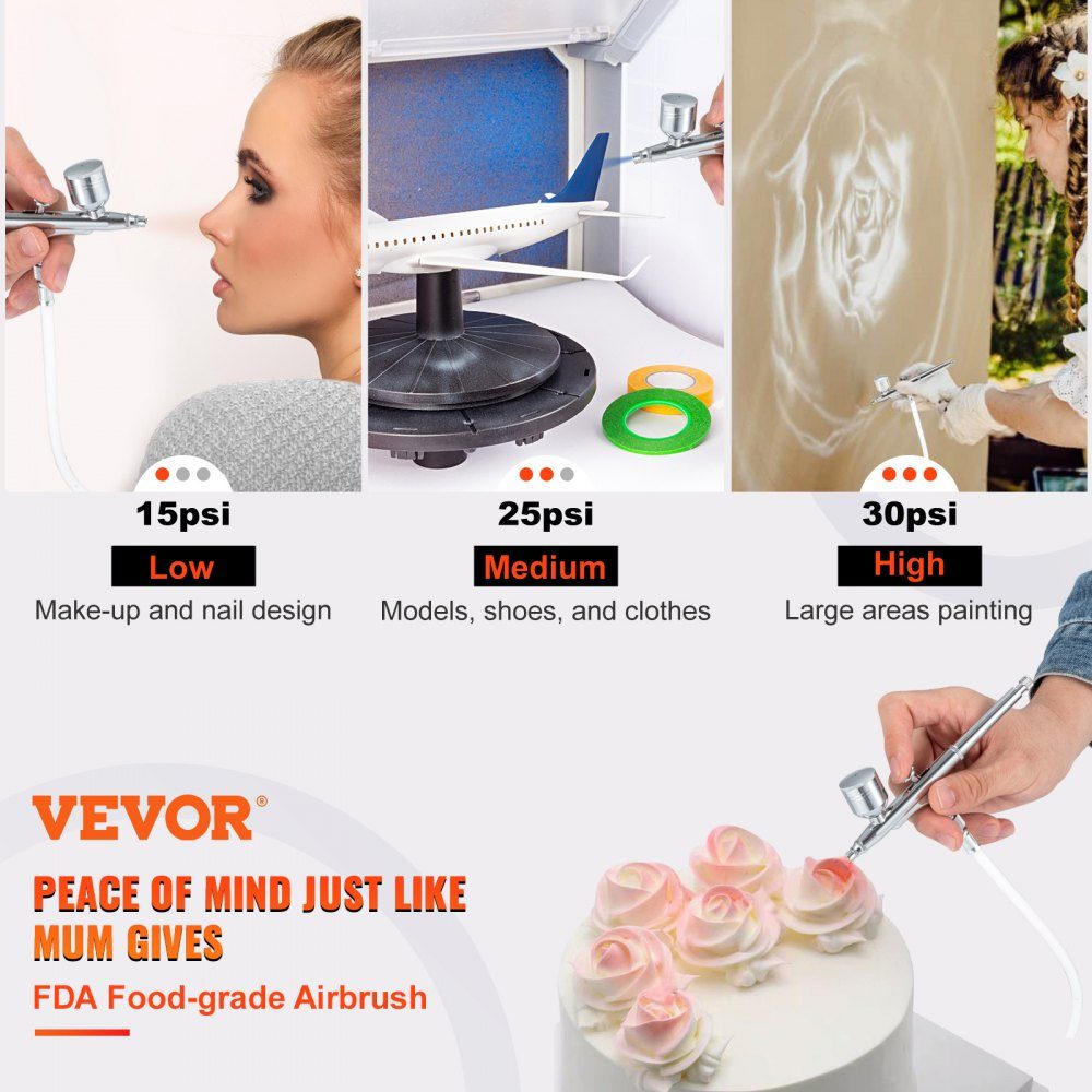 Kit aérographe double action avec pistolet à peinture, compresseur d'air 30 psi ± 15 % 230 V pour maquillage, manucure, tatouage, conception de peinture, artisanat, décoration alimentaire