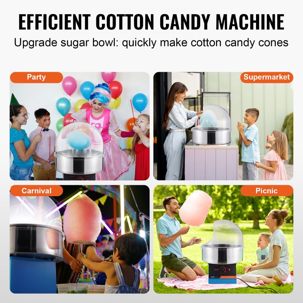 Elektrische suikerspinmachine, 1000 W suikerspinmachine, commerciële suikerspinmachine met deksel, roestvrijstalen kom en suikerlepel, perfect voor familiebijeenkomsten, feesten (blauw)