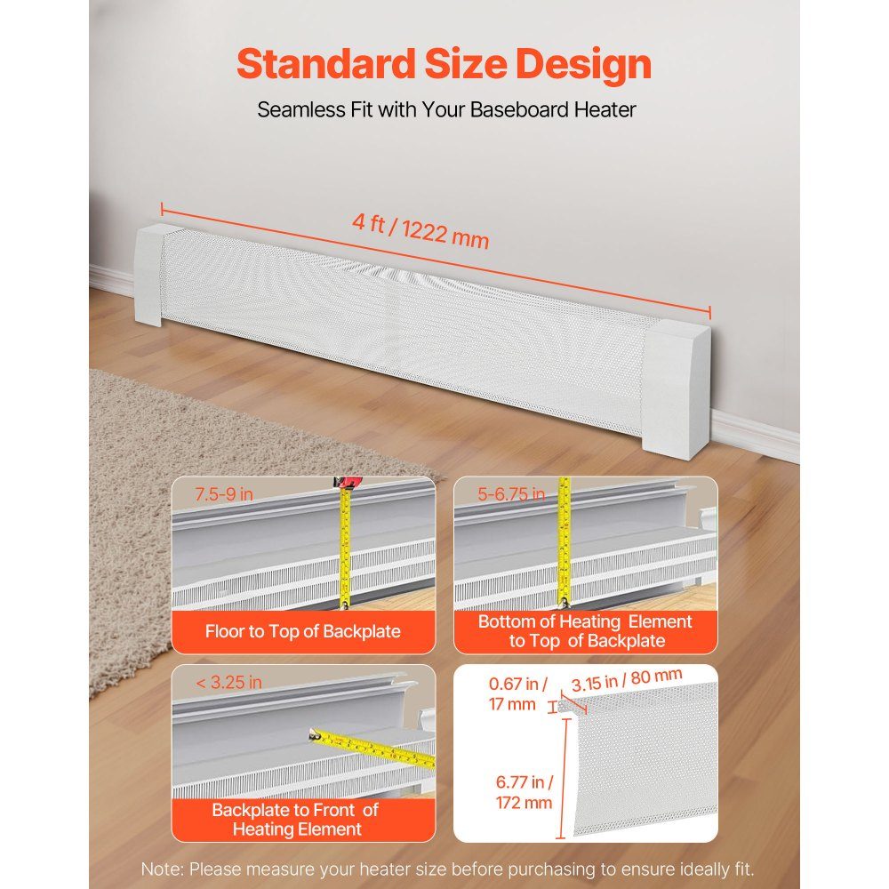 Premium Series Heater Covers 1222 x 81 x 193mm Standard Electric Radiator Front Cover Heavy Duty Steel Replacement Cover for Bedroom White