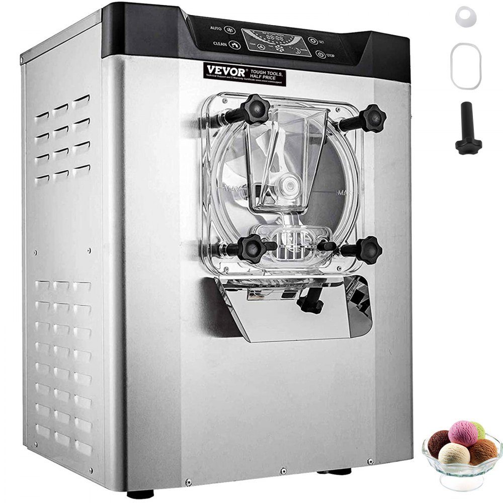 Commercial Ice Cream Machine Ice Cream Machine 16-20 L/H Ice Cream, 1400W Hard Ice Cream Machine with Smart LCD Display and Various Flavors, for Snack Bar, Restaurant Silver