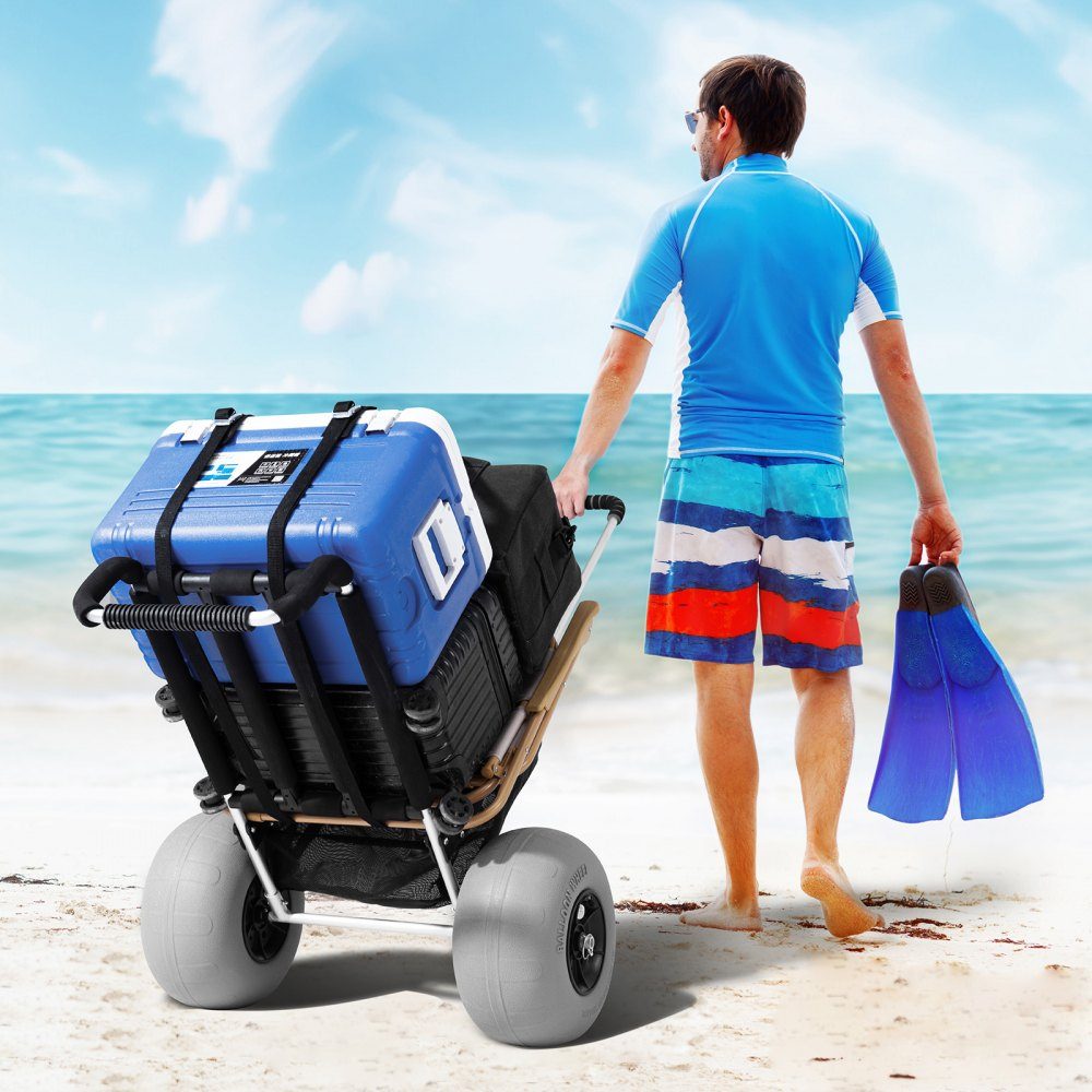 Beach Wagon, Handcart, Sand Wagon, Beach Wagon, 74.84 kg Load Capacity, Folding Aluminum Sand Wagon, 685 to 1135 mm, Height Adjustable, Heavy Duty Beach Wagon