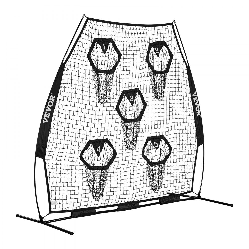 Football Coach Throwing Net, Practice Net (2265 x 1060 x 2100mm) with 5 Target Pockets and Portable Storage Bag and Straps, Throwing Target Training for Quarterback Passing Accuracy, Black
