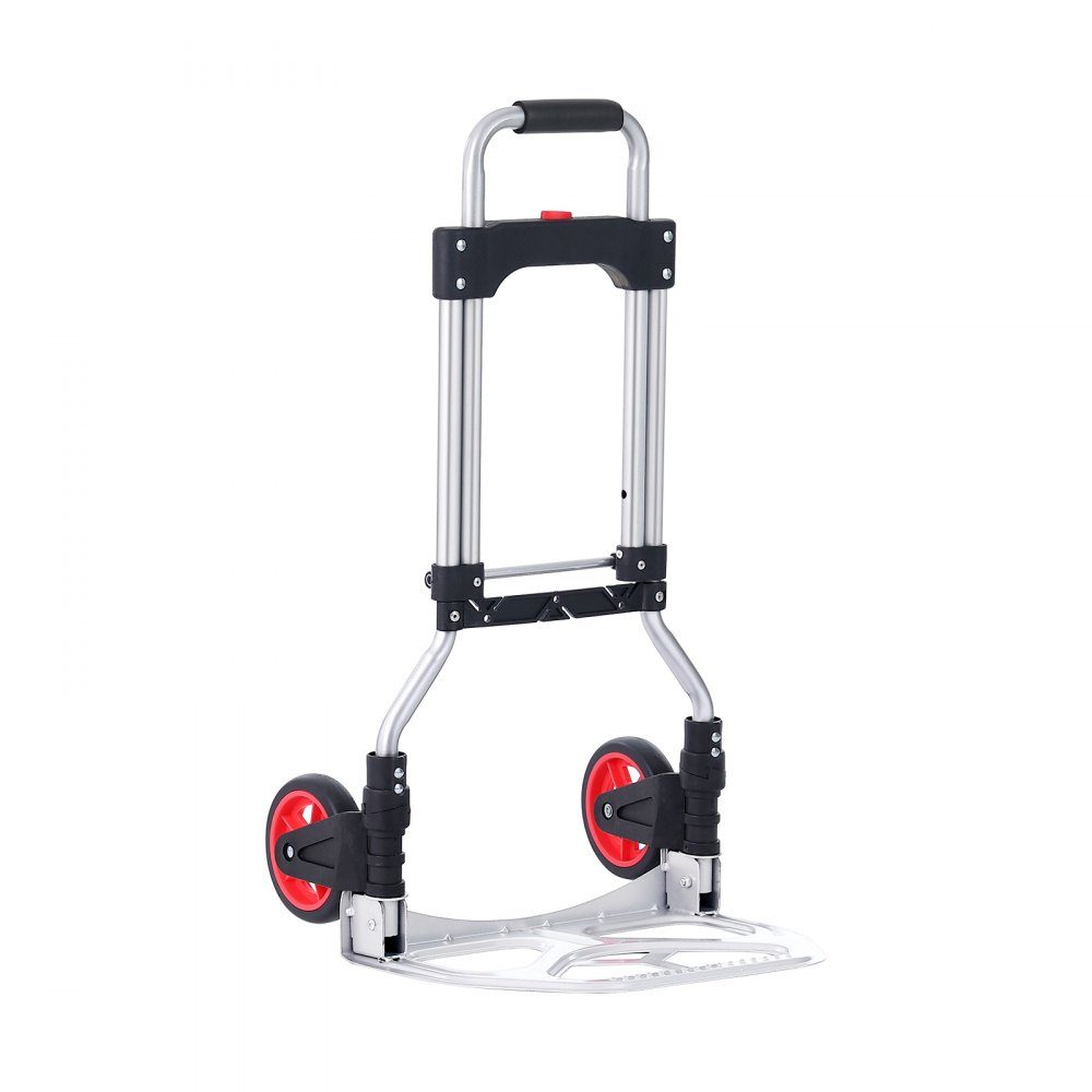 Diable, chariot de transport pliable en plastique en alliage d'aluminium de 80 kg, chariot empilable avec poignée réglable, chariot pliable de 715 à 930 mm, comprend une corde élastique, taille compacte pour le stockage