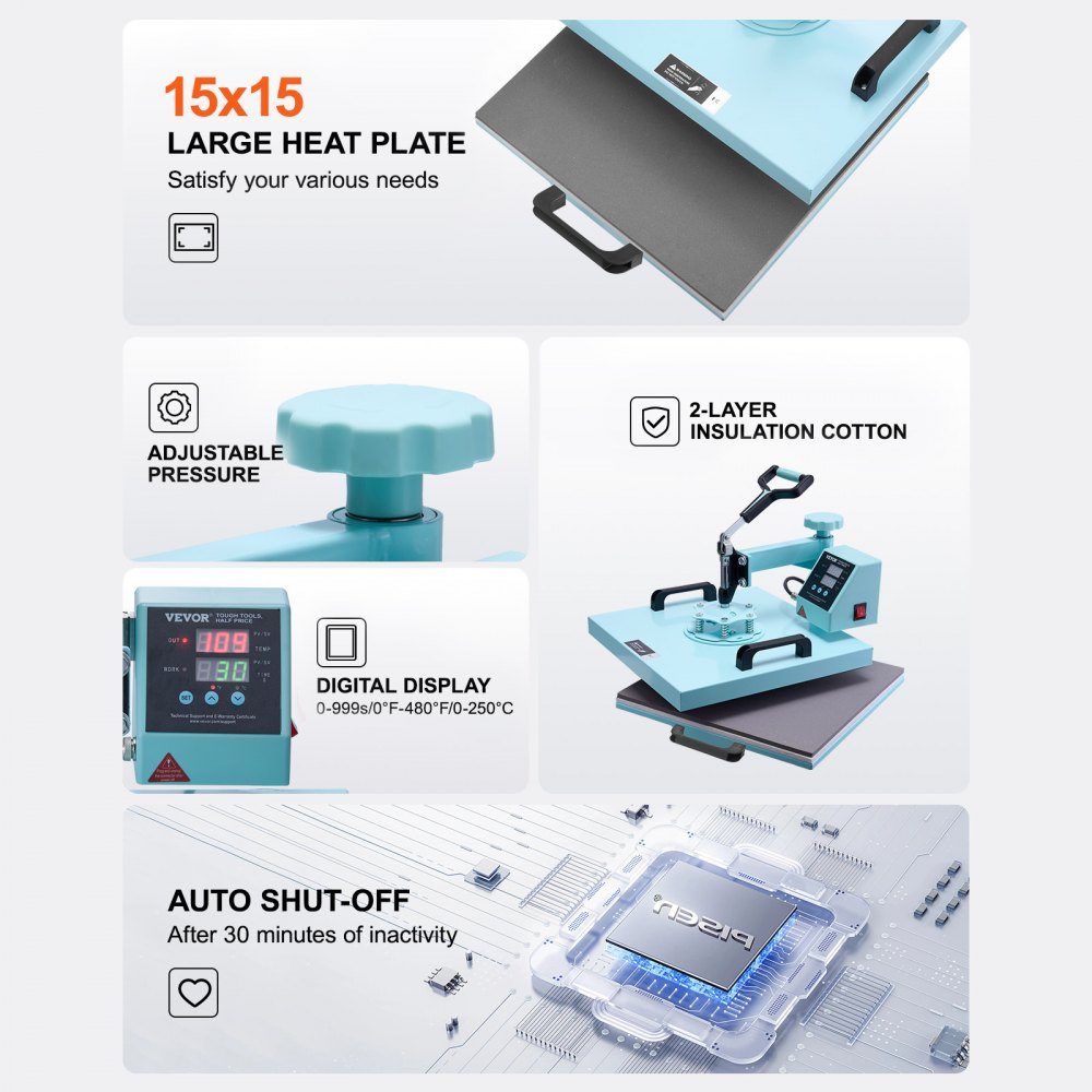 Heat Press Heat Press 38x38cm 8 in 1 Tumbler Press T-Shirts Green
