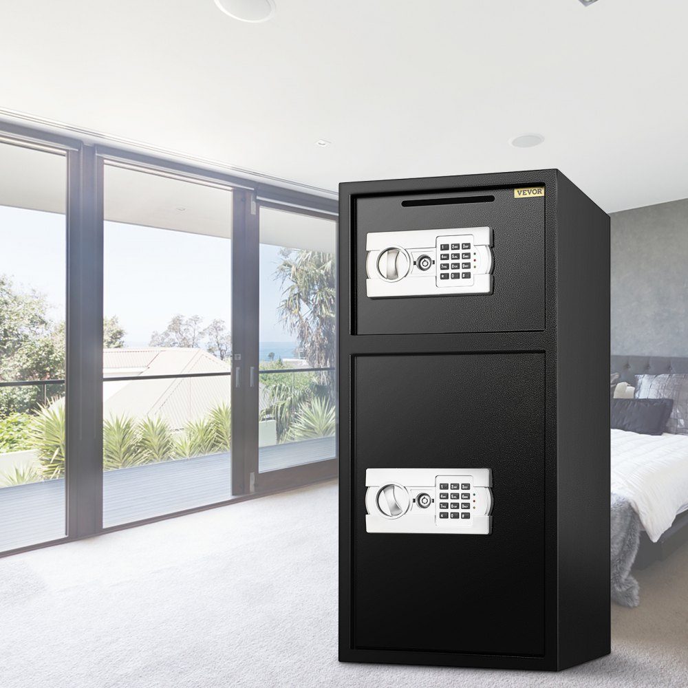Coffre-fort avec clé, serrure électronique, coffre-fort 4 mm, avec serrure à combinaison, 74 L, coffre-fort en fer solide, coffre-fort pour meubles, serrure électronique avec construction en acier robuste