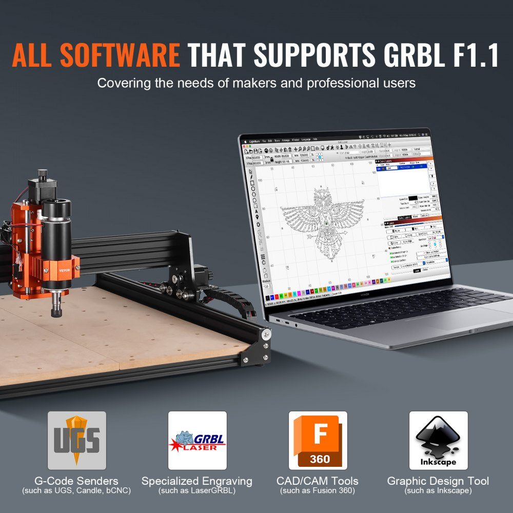 CNC Milling Machine 300W Engraving Machine 3 Axis GRBL Control Wood Engraving Carving Milling Machine Kit 400x400x60mm Work Area 1200RPM for Wood Acrylic MDF PVC Plastic Foam