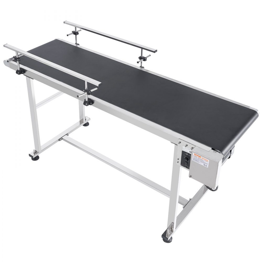 Belt Conveyor 1498.6 x 398.8mm Conveyor Table Motorized Belt Conveyor for Inkjet Coding Applications Powered PVC Belt Anti-Static Adjustable Speed ​​(Double Guardrail)