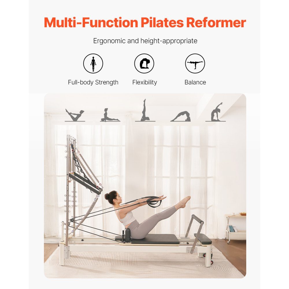 Pilates-Reformer-Gerät für den Heimgebrauch, Krafttrainingsgerät mit zwei Widerständen, Reformer-Box und Sprungbrett, für Fortgeschrittene und Anfänger, bis zu 400 Pfund