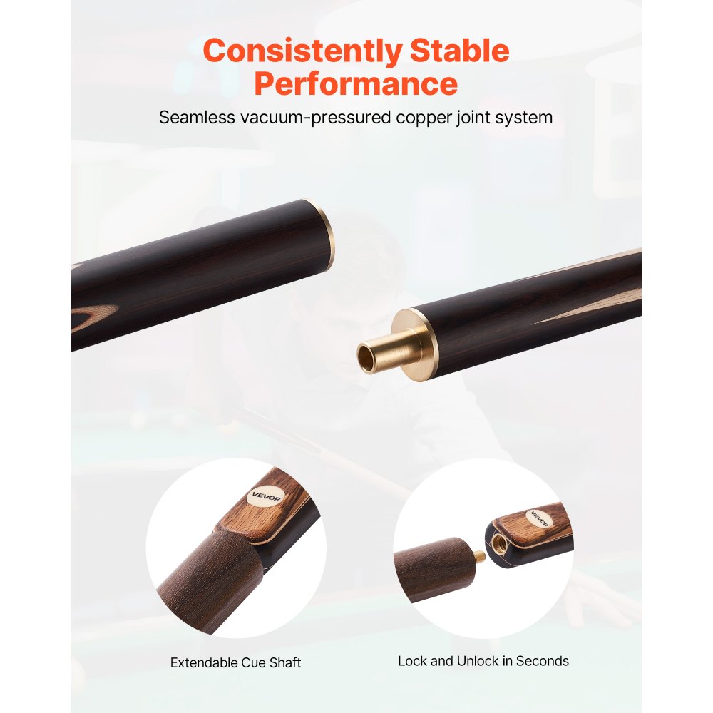 Snookerkeu poolkeu (1447,8 mm/540 g) met verlengstang en leren punt, aluminium behuizing en handdoek, biljartkeu, geschikt voor professionele pooltafels, bars, thuis, op kantoor