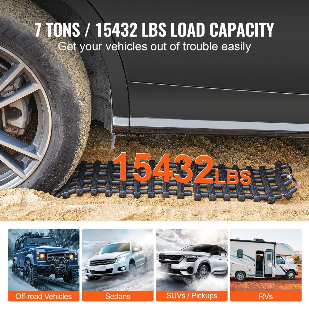 7 TON Traktionsbretter mit TPR-Material, Bergungsbretter für Geländefahrzeuge/Autos/Pickups/SUVs/Wohnmobile, Paar Reifen-Traktionsmatten auf Schnee, Sand, Schlamm und losem Boden, Aufbewahrungstaschen, kurz, schwarz