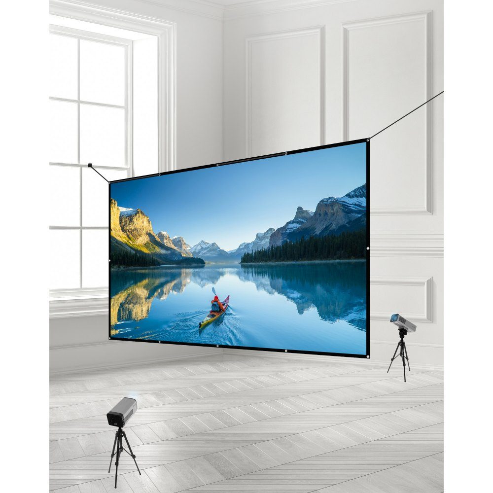 Manual Projection Screen, 150" 16:9 4K 1080 HD Wall Mounted Projection Screen with 12 Hooks and Double Sided Tapes, Movie Projection for Home Theater