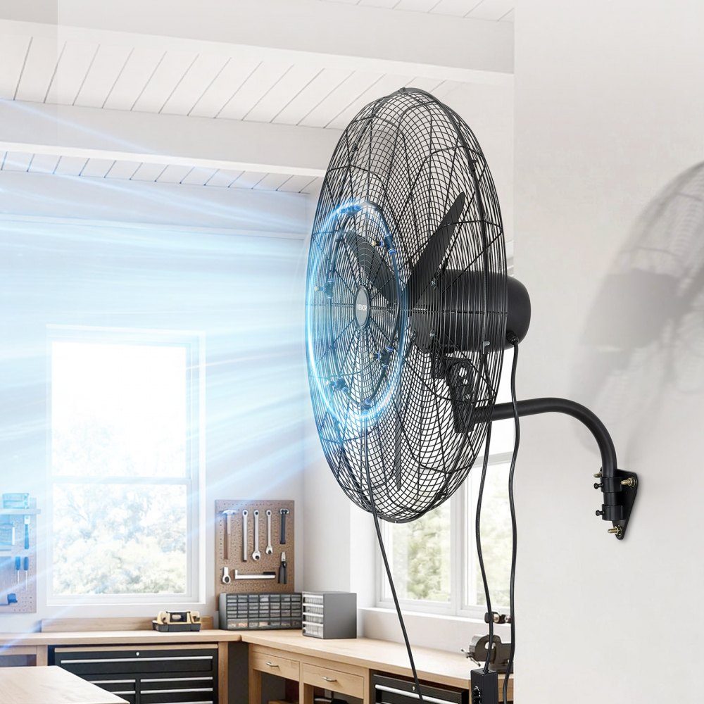 115W Industrial Wall Fan 32" 5.9m/s Oscillating Wall Fan with 3 Levels Adjustable Angle and Mist Commercial Industrial Fan for Workshop Garage Warehouse Gym Black