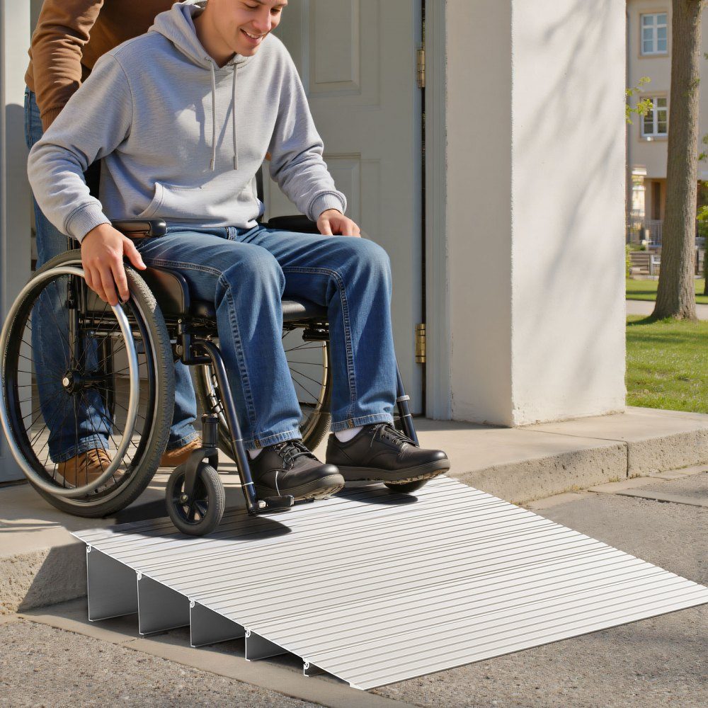 Door Sill Ramp 677 x 865 x 138mm Aluminum Alloy Wheelchair Ramp with 360kg Load Capacity Curb Ramps for Home Stairs for Wheelchairs, Scooters, Walkers, Bicycles, Tricycles