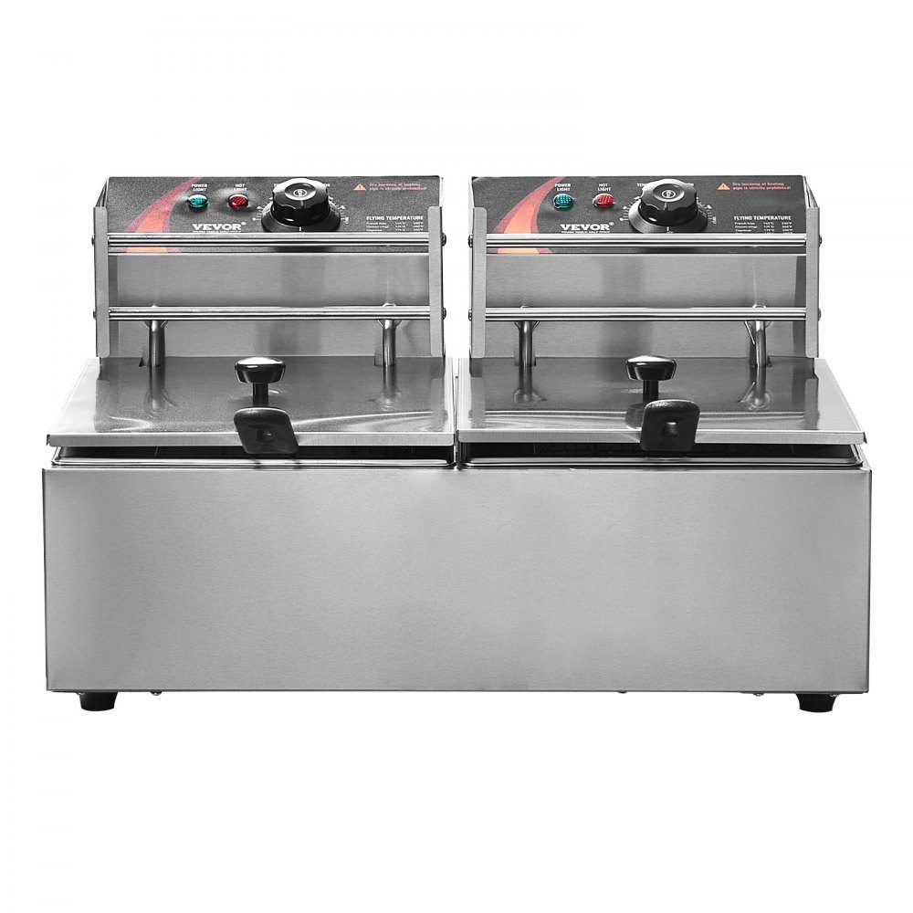 Commercial Electric Deep Fryer, 2x6L Large Electric Countertop with Removable Double Basket, 5000W Stainless Steel Double Fryer for Kitchen Restaurant