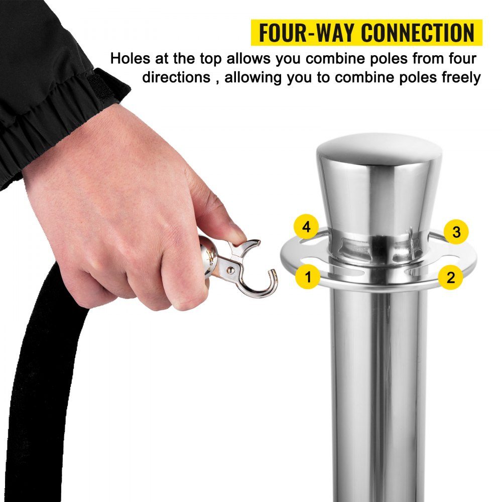 2 piece crowd control stake set with 1.5m black velvet rope, silver crowd control barrier with sturdy concrete and metal base - easy to assemble