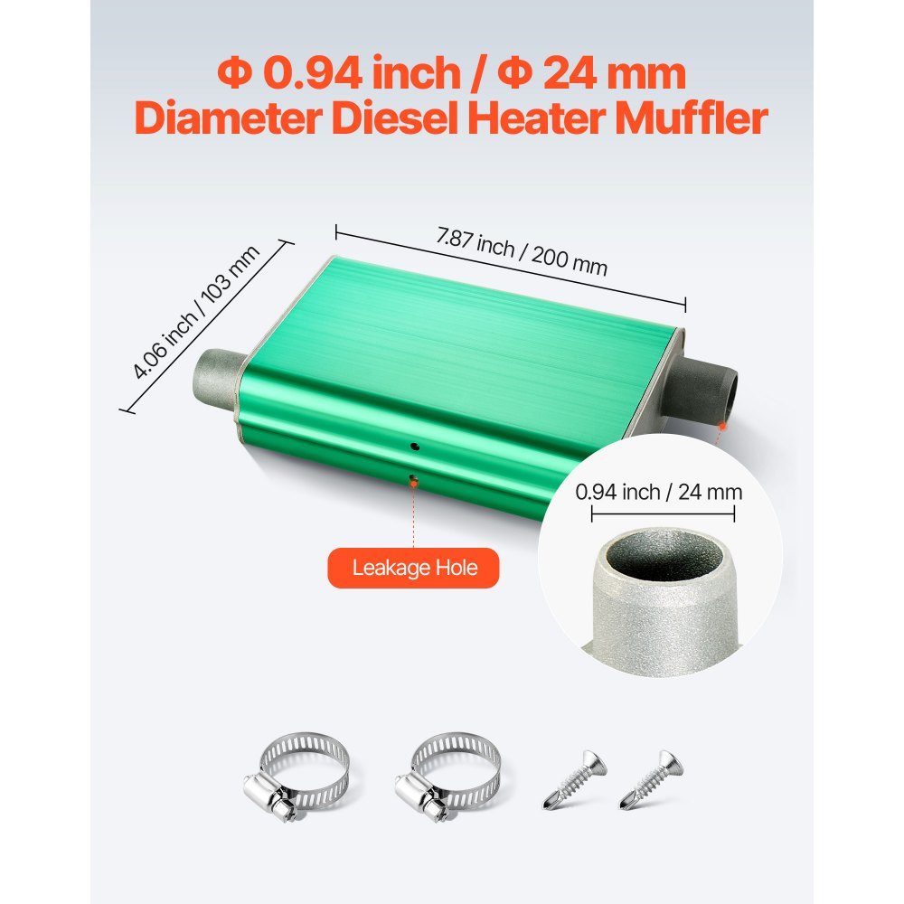 Diesel Heater Silencer Exhaust Silencer Set with 2 Clamps and Screws Aluminum Alloy Auxiliary Heater Noise Reducer for 2KW/5KW/8KW Auxiliary Heater