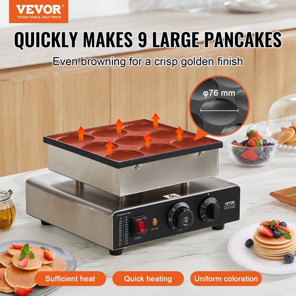 Mini Pancake Machine, Commercial Dutch Mini Pancake Machine, 9 Pieces, 76mm Diameter, Dorayaki Baking Machine, 850W, Temperature and Time Control, in Kitchens, Cafes and Restaurants