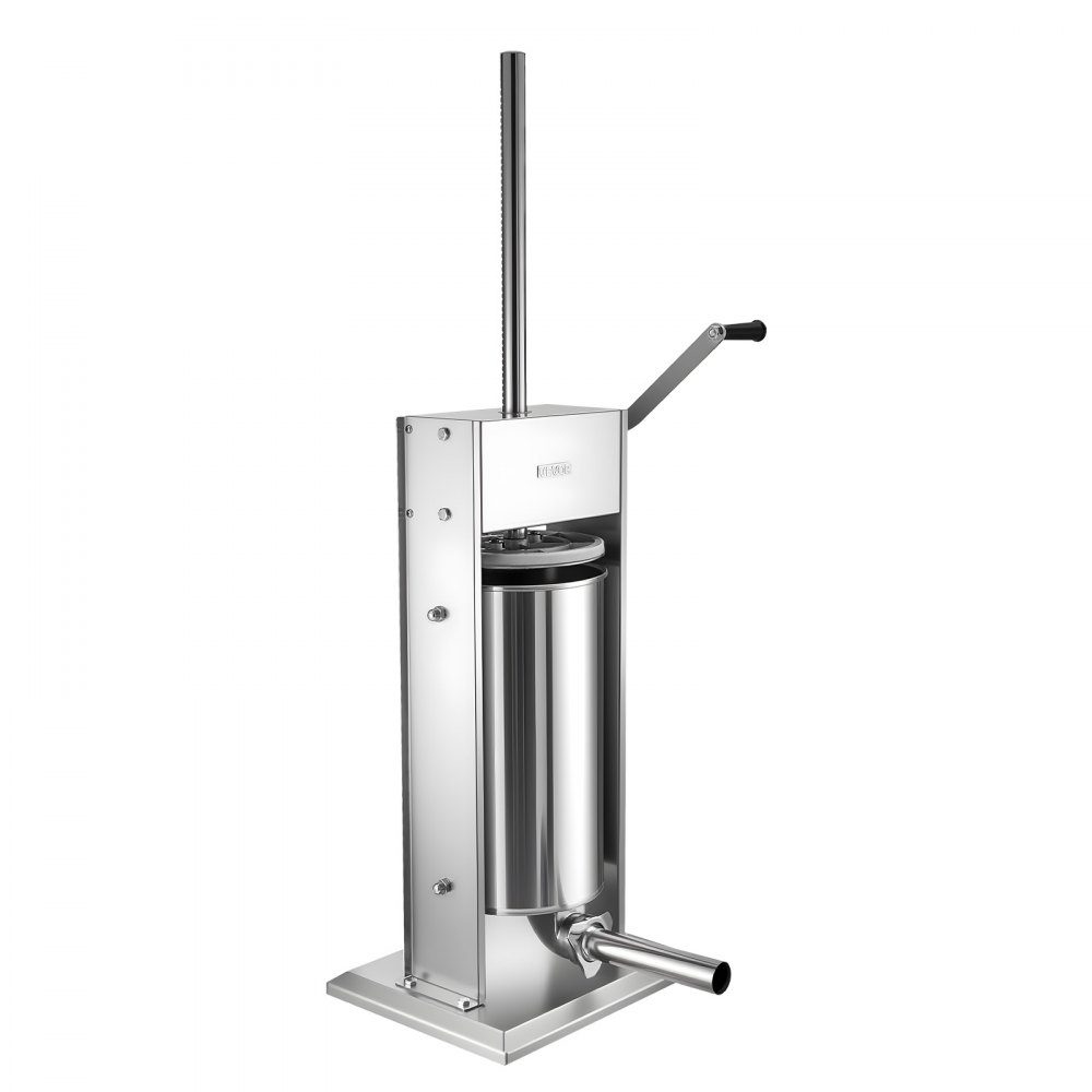 Handmatige worstvuller 15 L, verticale worstvulmachine met 2 snelheden (snel/langzaam) & 5 vulbuizen & handvat, roestvrijstalen vleesvuller voor commercieel en privégebruik