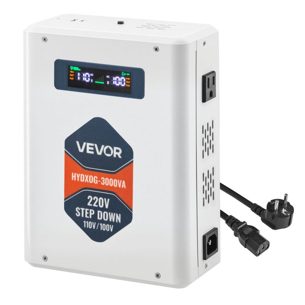 Step Down Voltage Converter 3000VA Heavy Duty Converter 220V to 110V Power Transformer with 2 US Sockets USB Output LCD Display Temperature Protection for 110V Devices