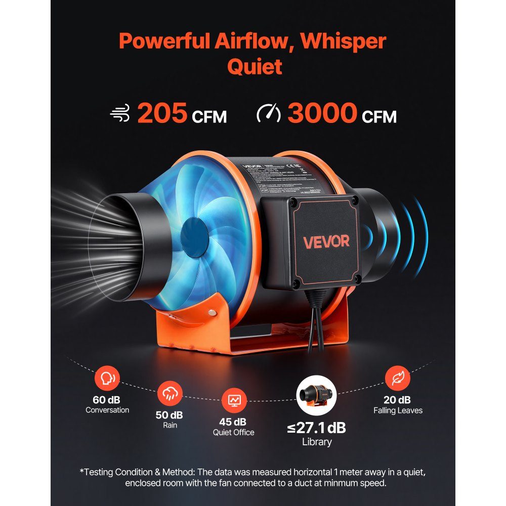 101,6 mm Rohrventilator, verstellbar, 349 m³/h Inline-Rohrventilator mit PWM & App-Steuerung, Kanalventilator mit 10 Stufen, 9-Stunden-Timer, EC-Motor, Abluftventilator für Gewächshaus, Badezimmer, Keller, Rauchabzug